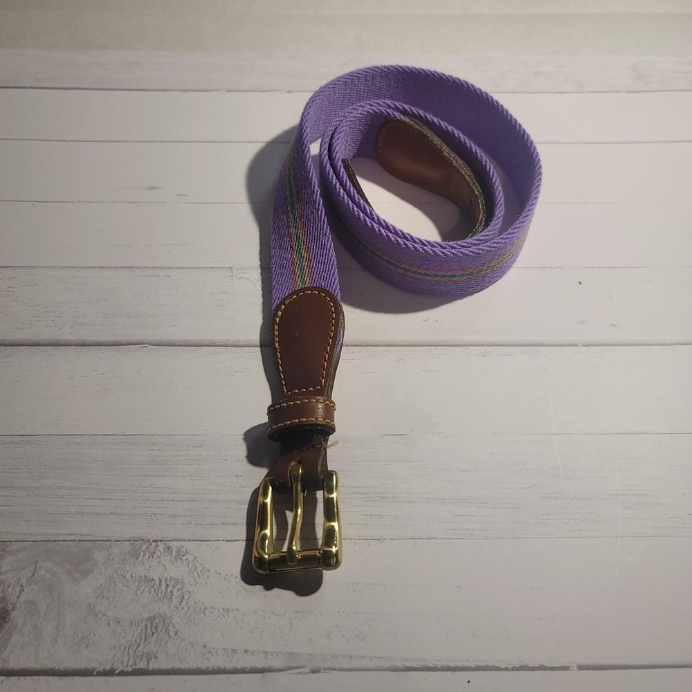 Vintage Dooney And Bourke Leather & Canvas Belt Purple Pink Green Buckle Preppy